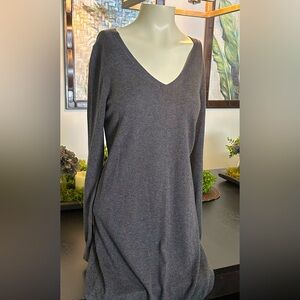 Banana Republic Women Dark Gray Wool Blend V-Neck Dress. Size Medium